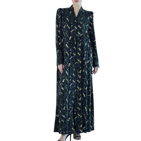 Marina Rinaldi Nero Dettato button down sheer metallic shirt dress maxi tunic L - Picture 14 of 15